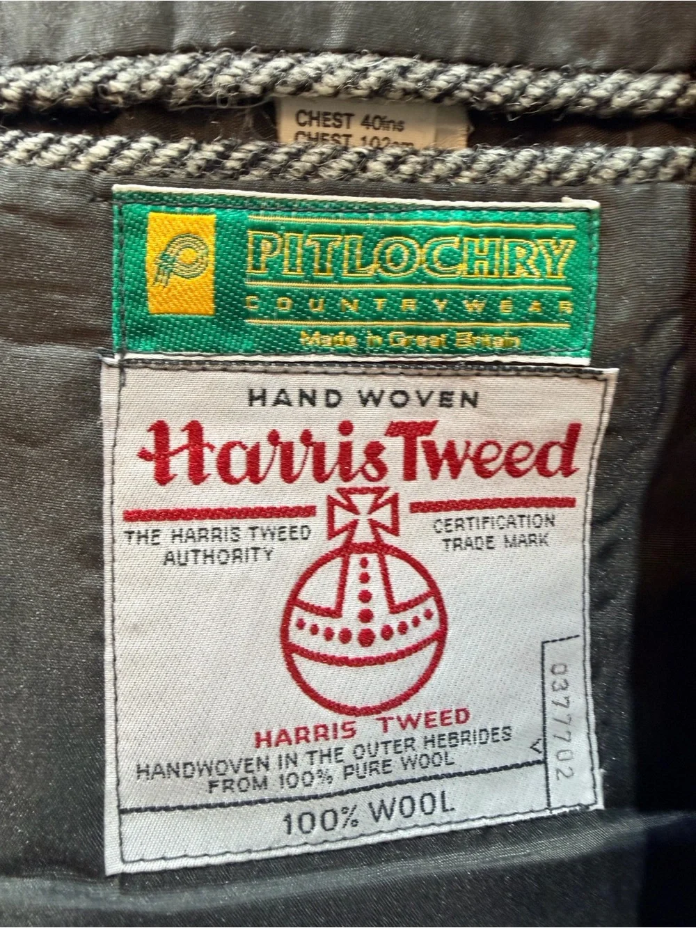 Vintage Pitlochry Harris Tweed Men’s 40 Herringbone Wool Blazer England